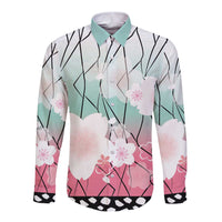 Japanese Kocho Pattern Long Sleeve Button Shirt Insect Pillar Butterfly Flower Fairy - Polynesian Pride