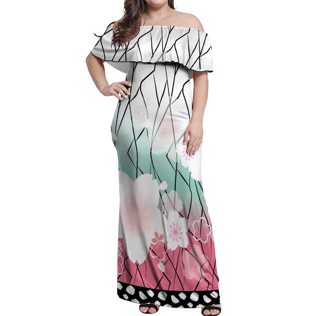 Japanese Kocho Pattern Off Shoulder Maxi Dress Insect Pillar Butterfly Flower Fairy - Polynesian Pride