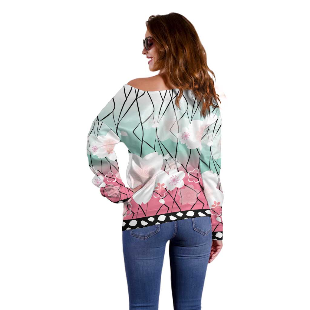 Japanese Kocho Pattern Off Shoulder Sweater Insect Pillar Butterfly Flower Fairy - Polynesian Pride