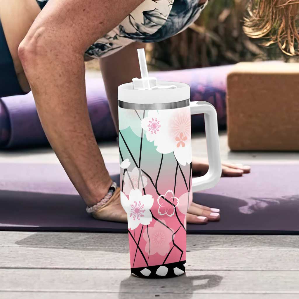 Japanese Kocho Pattern Tumbler With Handle Insect Pillar Butterfly Flower Fairy - Polynesian Pride