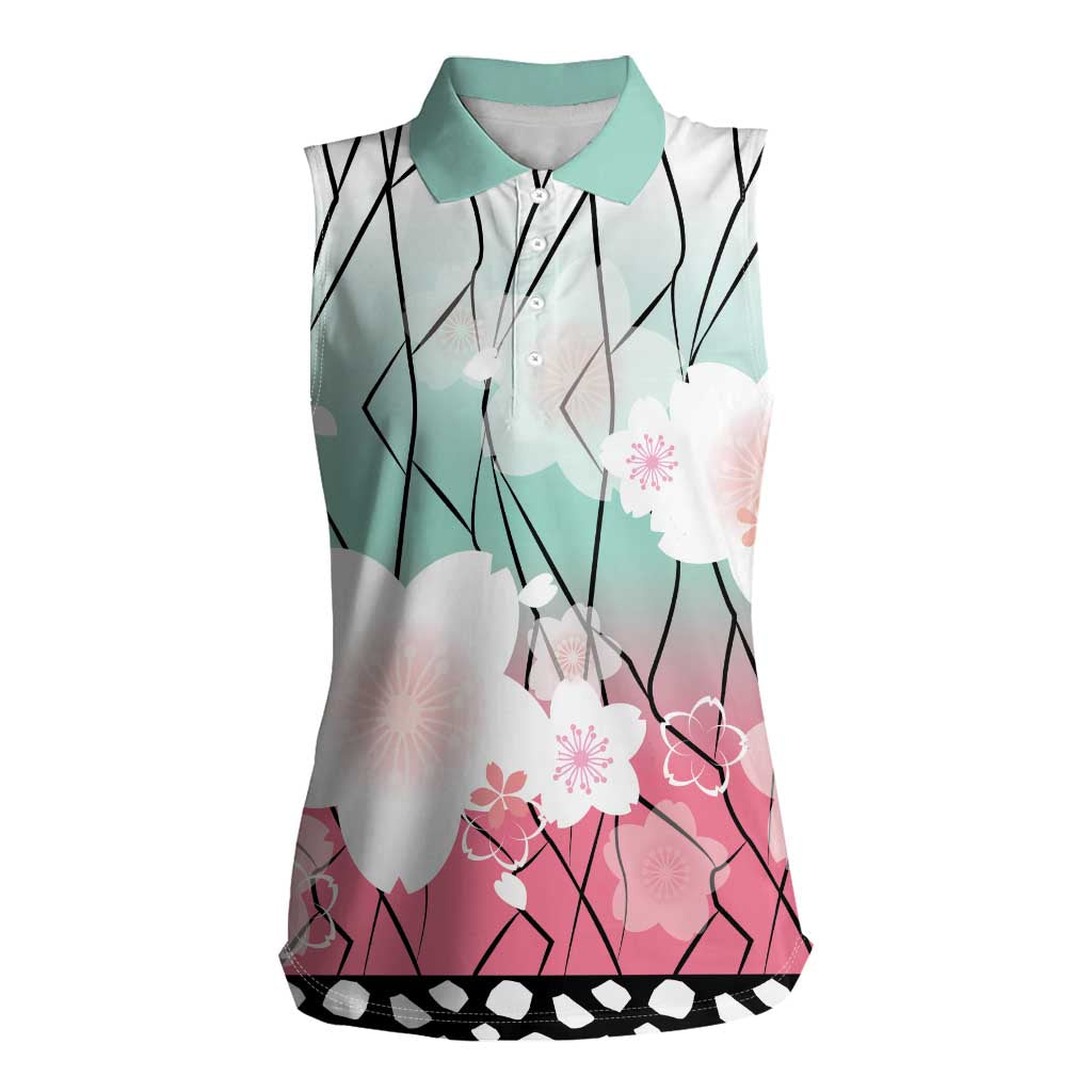 Japanese Kocho Pattern Women Sleeveless Polo Shirt Insect Pillar Butterfly Flower Fairy LT9 Female Pink - Polynesian Pride