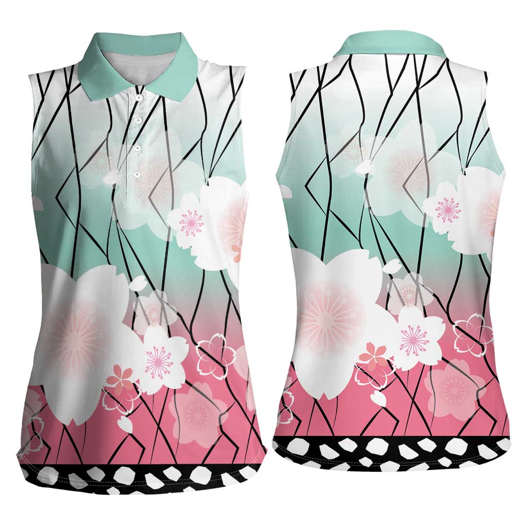 Japanese Kocho Pattern Women Sleeveless Polo Shirt Insect Pillar Butterfly Flower Fairy LT9 - Polynesian Pride