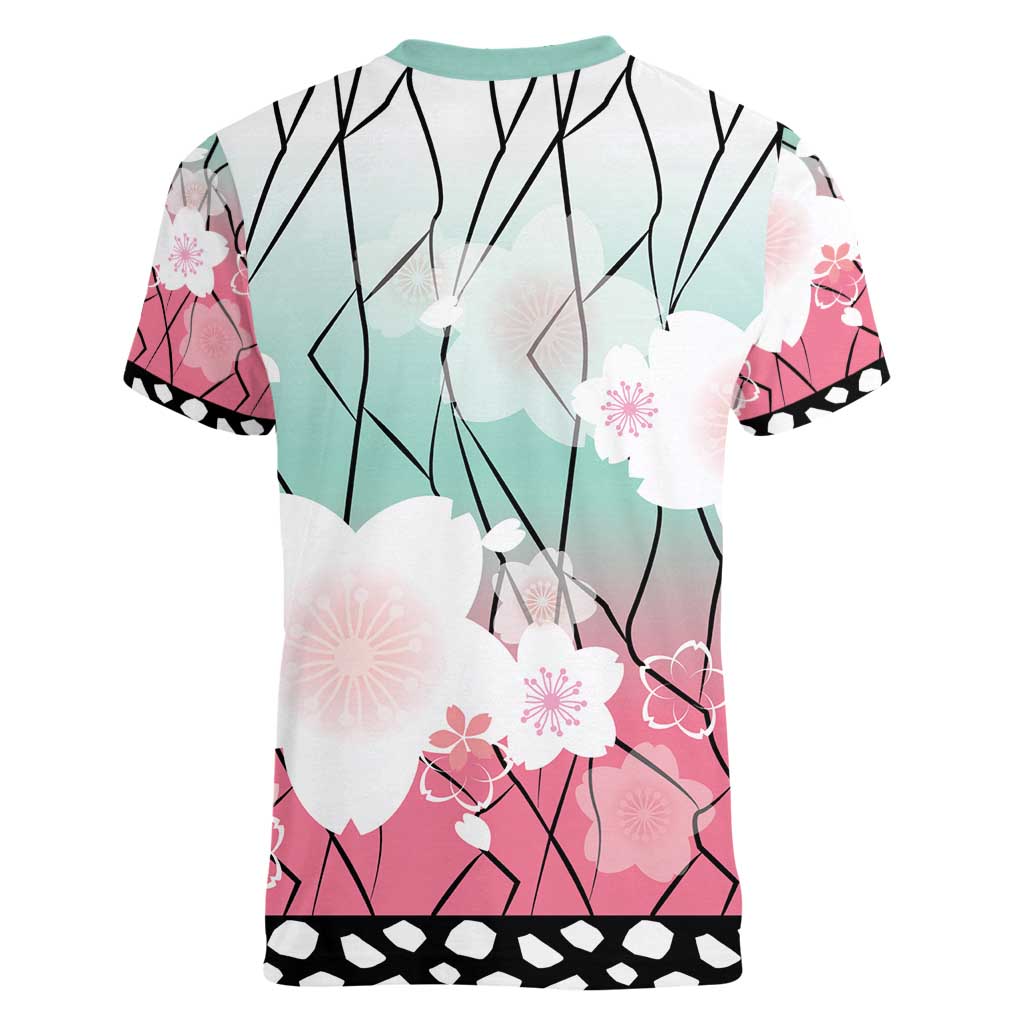 Japanese Kocho Pattern Women V-Neck T-Shirt Insect Pillar Butterfly Flower Fairy LT9 - Polynesian Pride