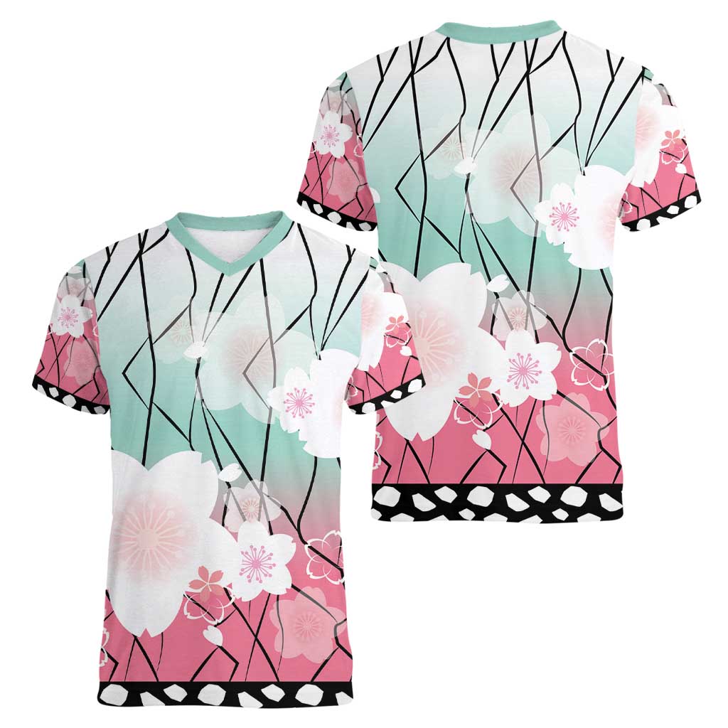 Japanese Kocho Pattern Women V-Neck T-Shirt Insect Pillar Butterfly Flower Fairy LT9 - Polynesian Pride