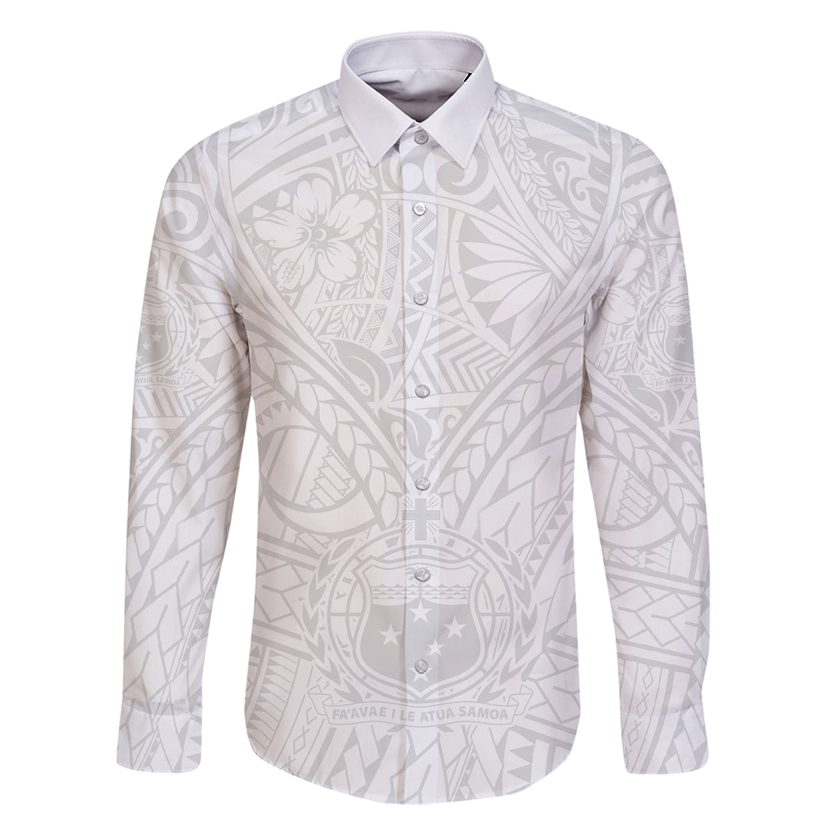 Samoa Lotu Tamaiti Family Matching Off Shoulder Long Sleeve Dress and Hawaiian Shirt Polynesian White Sunday Simple LT9 Dad's Shirt - Long Sleeve White - Polynesian Pride