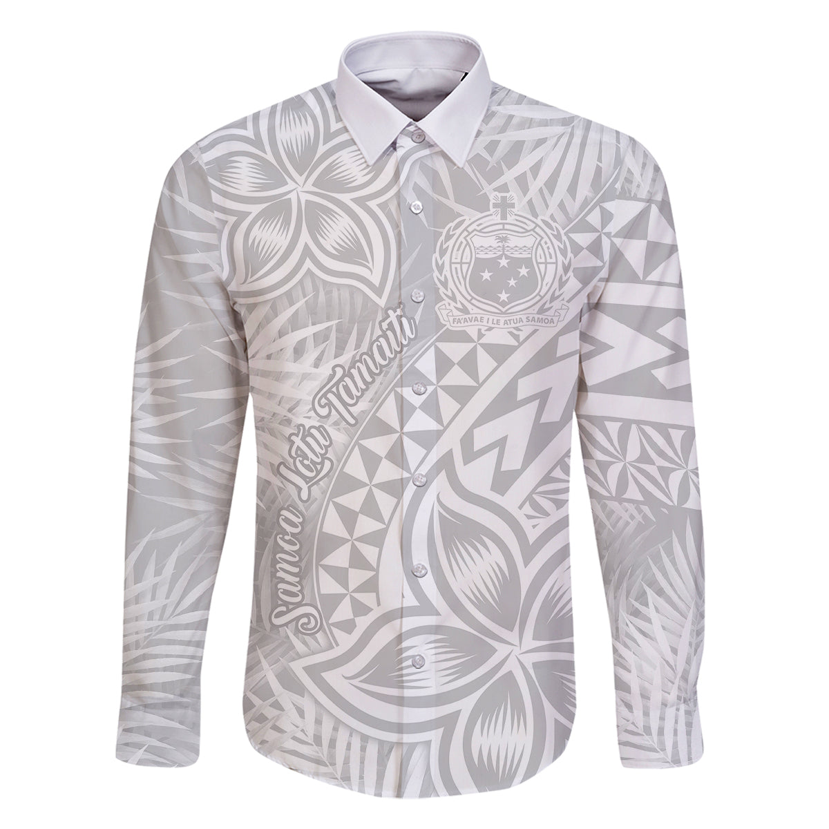 Samoa Lotu Tamait Family Matching Mermaid Dress and Hawaiian Shirt Tropical Plant White Sunday With Polynesia Pattern LT9 Dad's Shirt - Long Sleeve White - Polynesian Pride