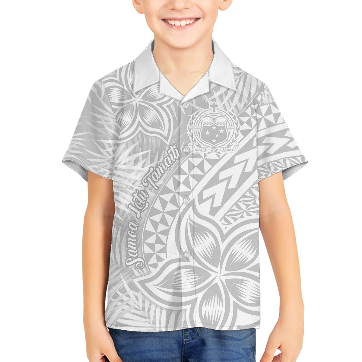 Samoa Lotu Tamait Family Matching Puletasi Dress and Hawaiian Shirt Tropical Plant White Sunday With Polynesia Pattern LT9 Son's Shirt White - Polynesian Pride