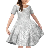 Samoa Lotu Tamait Kid Short Sleeve Dress Tropical Plant White Sunday With Polynesia Pattern LT9 KID White - Polynesian Pride