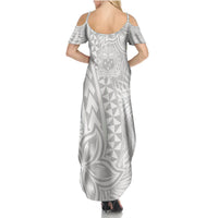 Personalised Samoa Lotu Tamait Summer Maxi Dress Tropical Plant White Sunday With Polynesia Pattern LT9 - Polynesian Pride