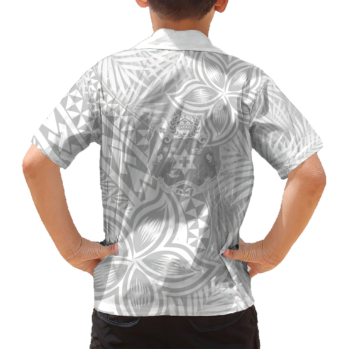 Personalised Tonga White Sunday Kid Hawaiian Shirt Tropical Plant With Polynesian Pattern LT9 - Polynesian Pride