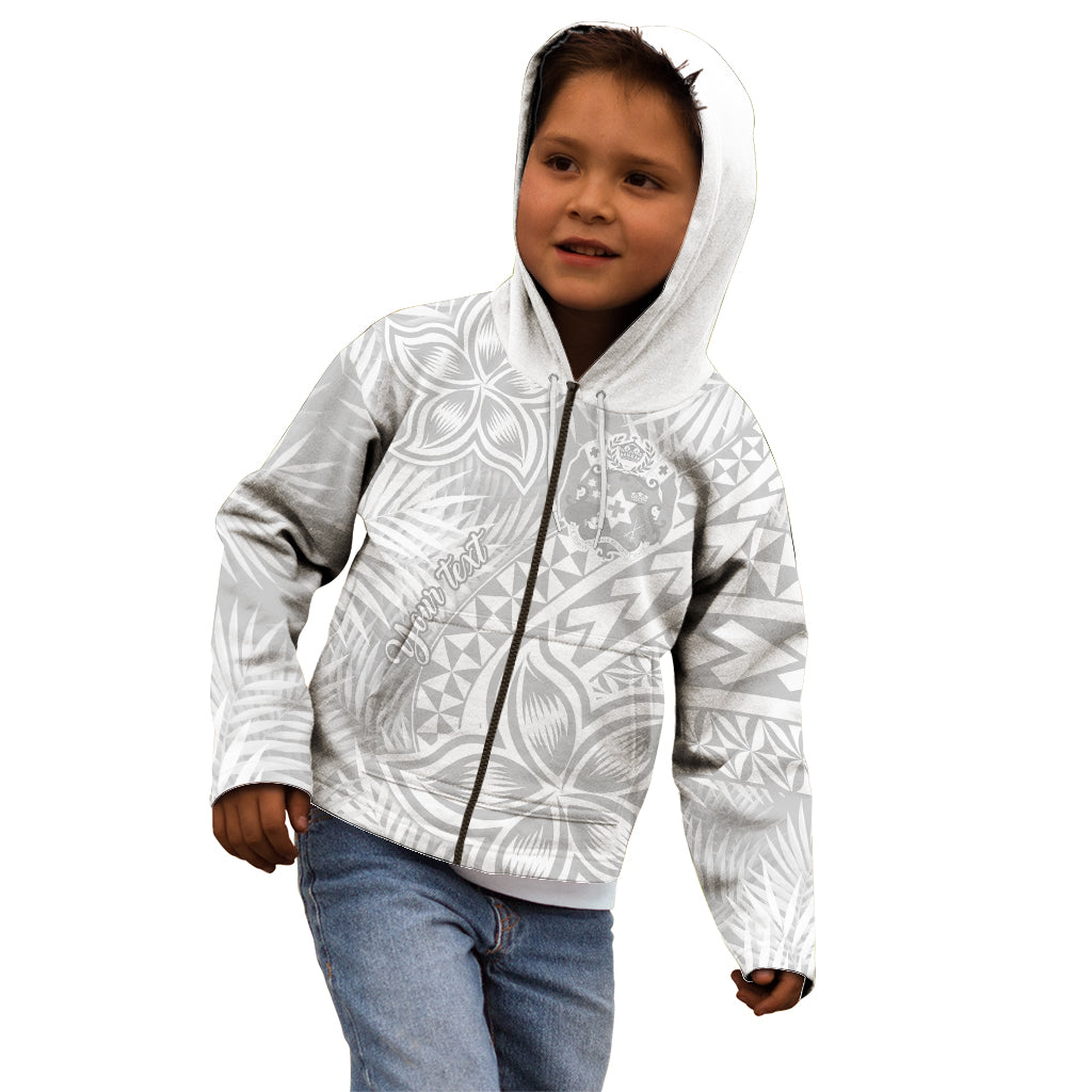 Personalised Tonga White Sunday Kid Hoodie Tropical Plant With Polynesian Pattern LT9 - Polynesian Pride