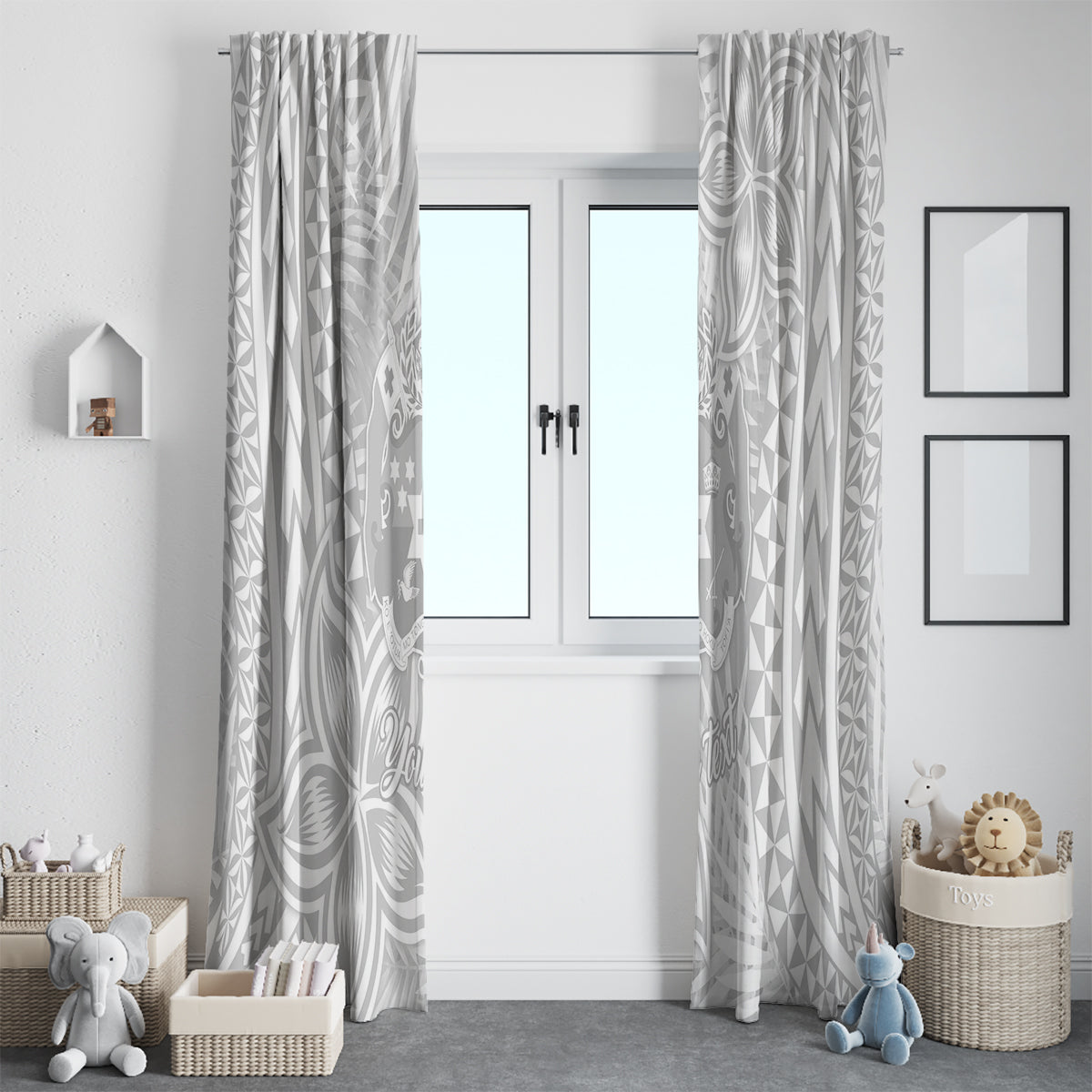 Personalised Tonga White Sunday Window Curtain Tropical Plant With Polynesian Pattern LT9 - Polynesian Pride