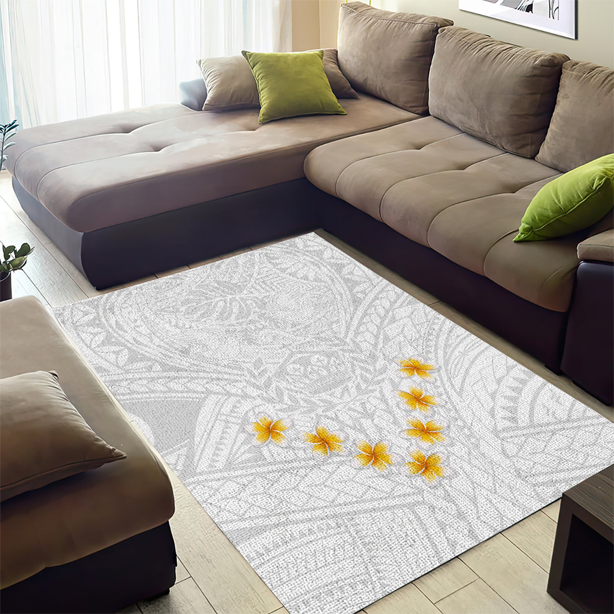 Tonga White Sunday Area Rug Polynesian Plumeria Tribal Simple LT9 - Polynesian Pride