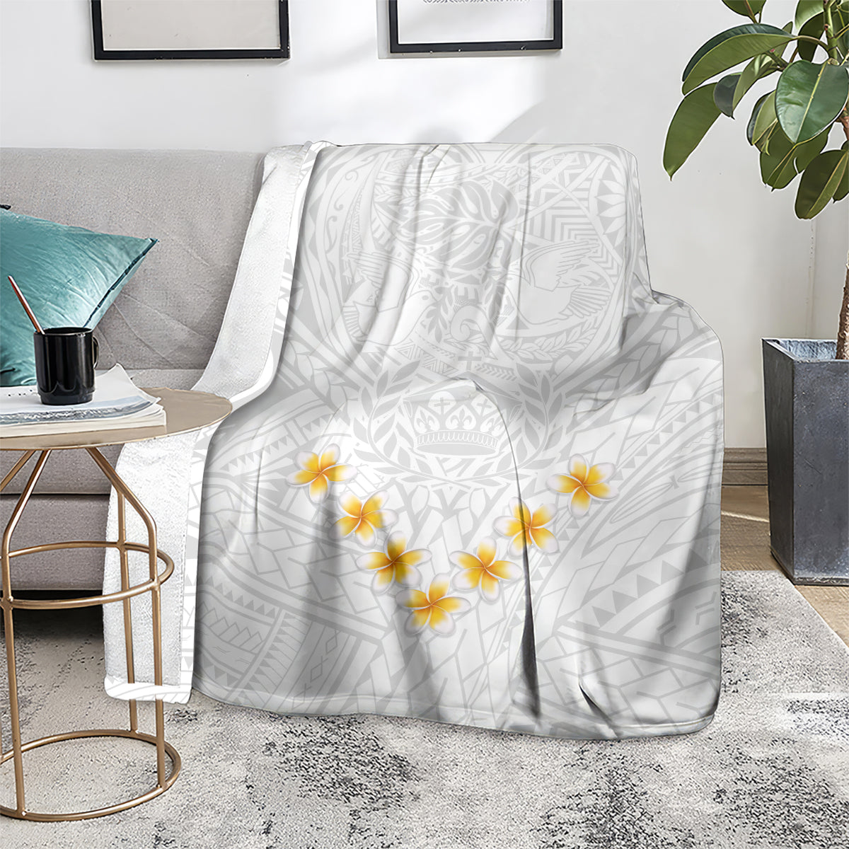 Tonga White Sunday Blanket Polynesian Plumeria Tribal Simple LT9 - Polynesian Pride
