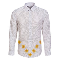 Tonga White Sunday Family Matching Off Shoulder Maxi Dress and Hawaiian Shirt Polynesian Plumeria Tribal Simple LT9 Dad's Shirt - Long Sleeve White - Polynesian Pride