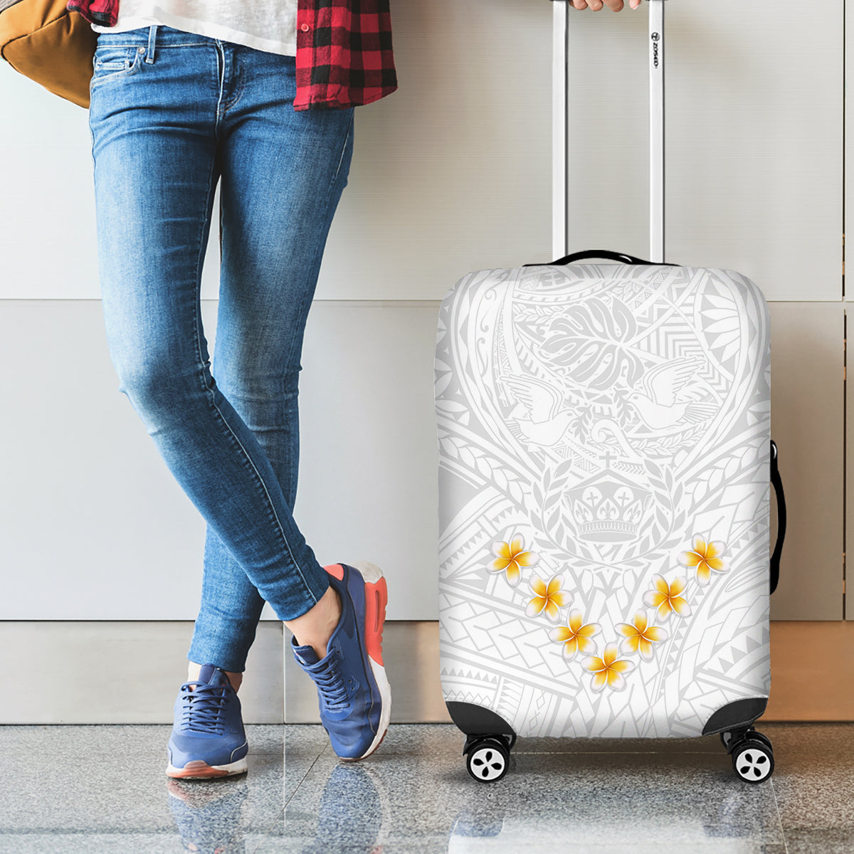 Tonga White Sunday Luggage Cover Polynesian Plumeria Tribal Simple LT9 - Polynesian Pride