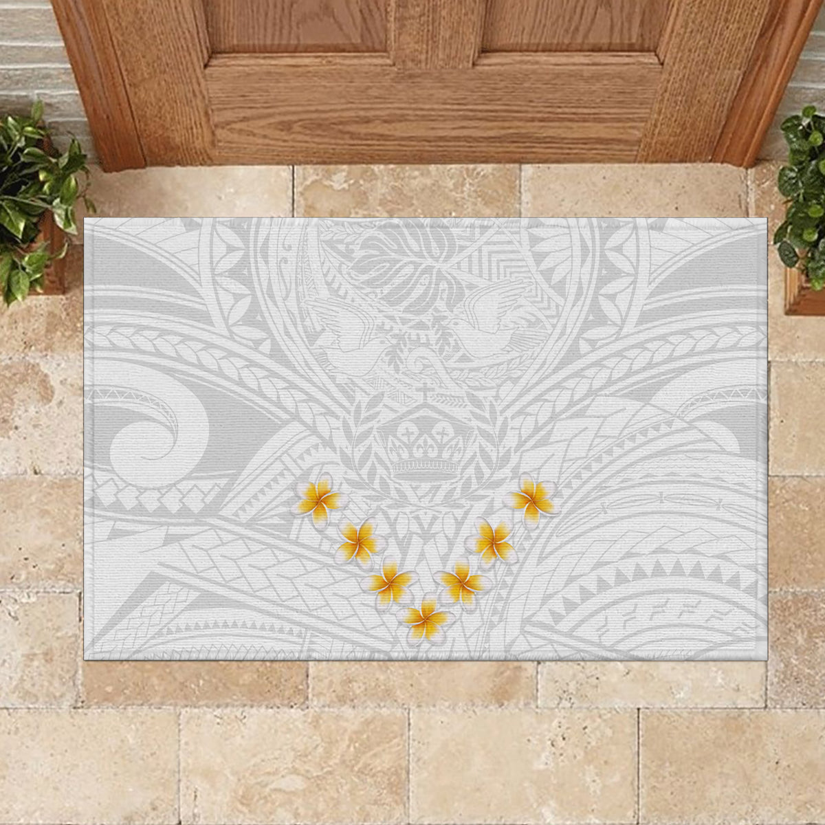 Tonga White Sunday Rubber Doormat Polynesian Plumeria Tribal Simple LT9 - Polynesian Pride