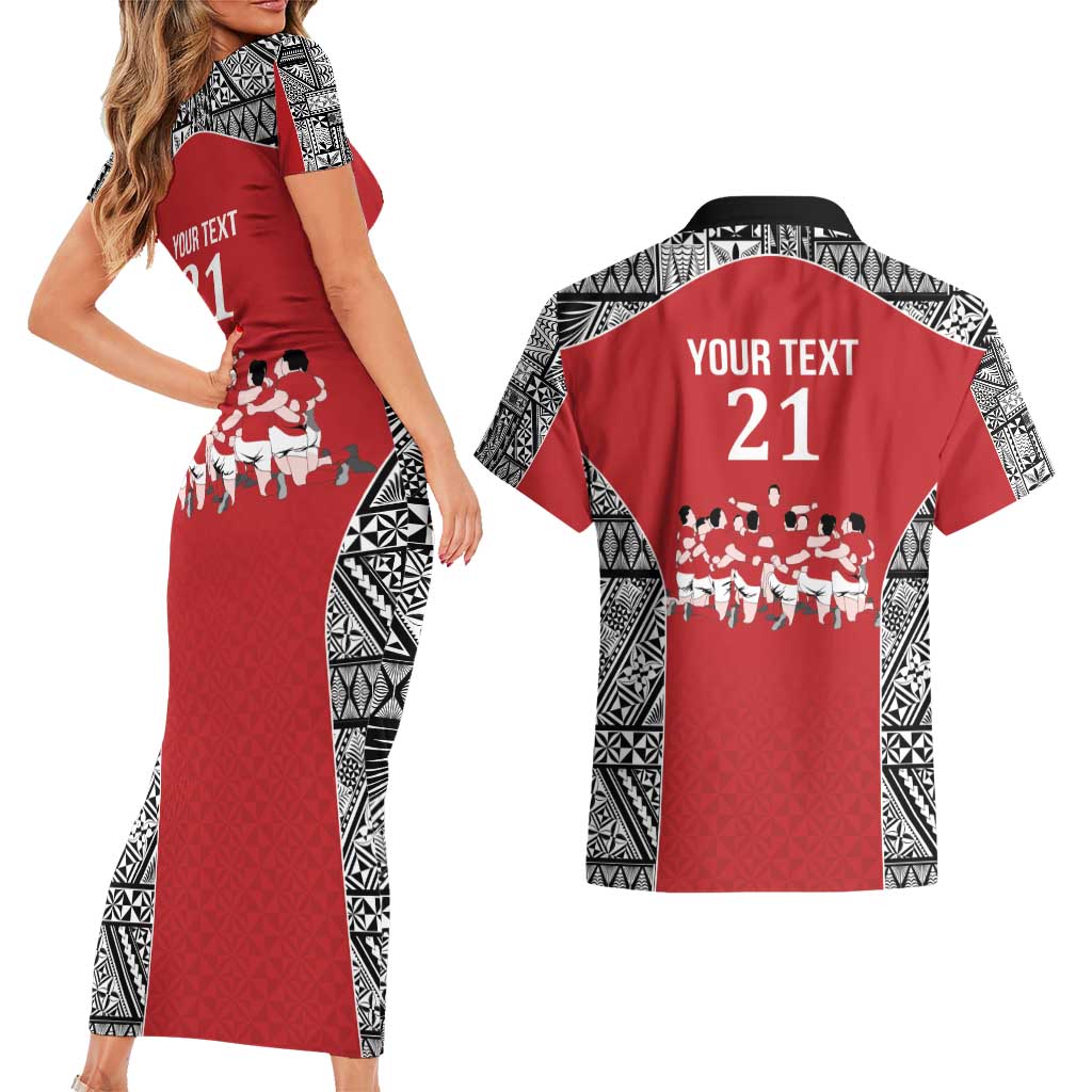 Custom Tonga Rugby Mate Ma'a Couples Matching Short Sleeve Bodycon Dress and Hawaiian Shirt Tonga XIII Make History Pacific Champions LT9 - Polynesian Pride