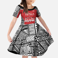 Custom Tonga Rugby Mate Ma'a Family Matching Off The Shoulder Long Sleeve Dress and Hawaiian Shirt Tonga XIII Make History Pacific Champions LT9 Daughter's Dress Red - Polynesian Pride
