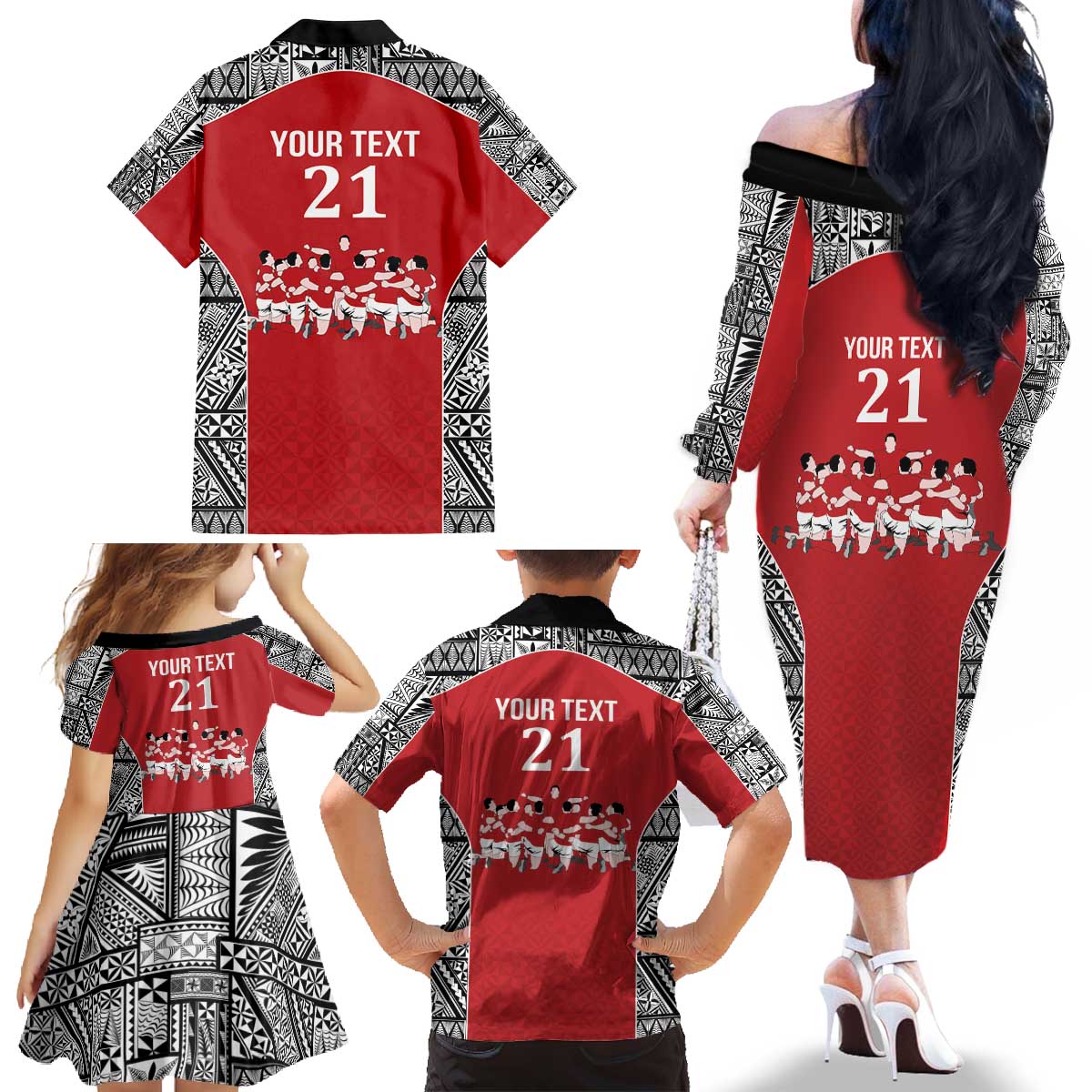 Custom Tonga Rugby Mate Ma'a Family Matching Off The Shoulder Long Sleeve Dress and Hawaiian Shirt Tonga XIII Make History Pacific Champions LT9 - Polynesian Pride