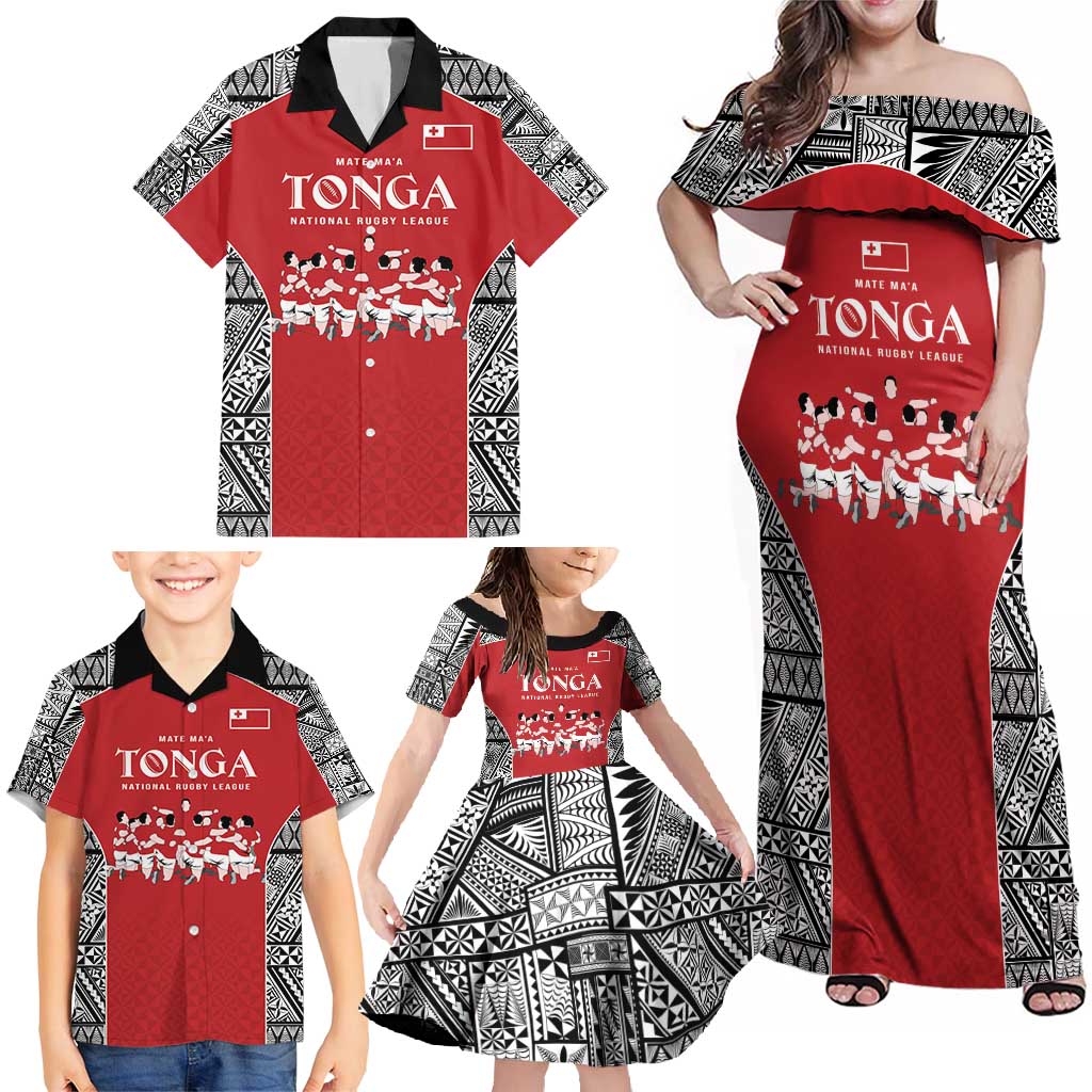 Custom Tonga Rugby Mate Ma'a Family Matching Off Shoulder Maxi Dress and Hawaiian Shirt Tonga XIII Make History Pacific Champions LT9 - Polynesian Pride