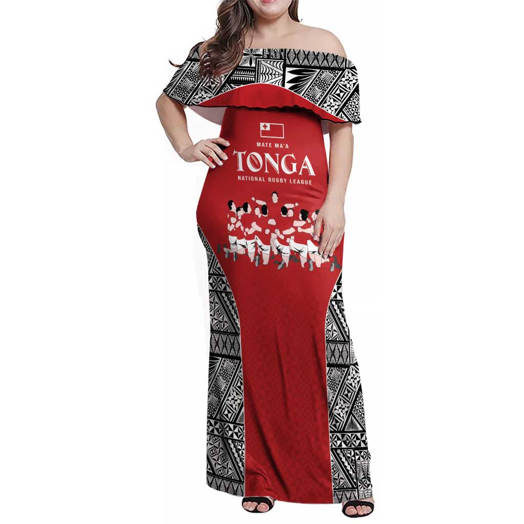 Custom Tonga Rugby Mate Ma'a Family Matching Off Shoulder Maxi Dress and Hawaiian Shirt Tonga XIII Make History Pacific Champions LT9 Mom's Dress Red - Polynesian Pride
