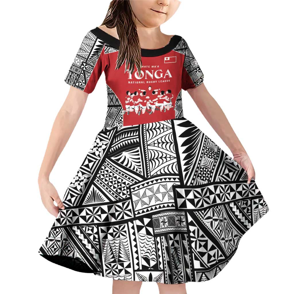 Custom Tonga Rugby Mate Ma'a Family Matching Off Shoulder Short Dress and Hawaiian Shirt Tonga XIII Make History Pacific Champions LT9 Daughter's Dress Red - Polynesian Pride