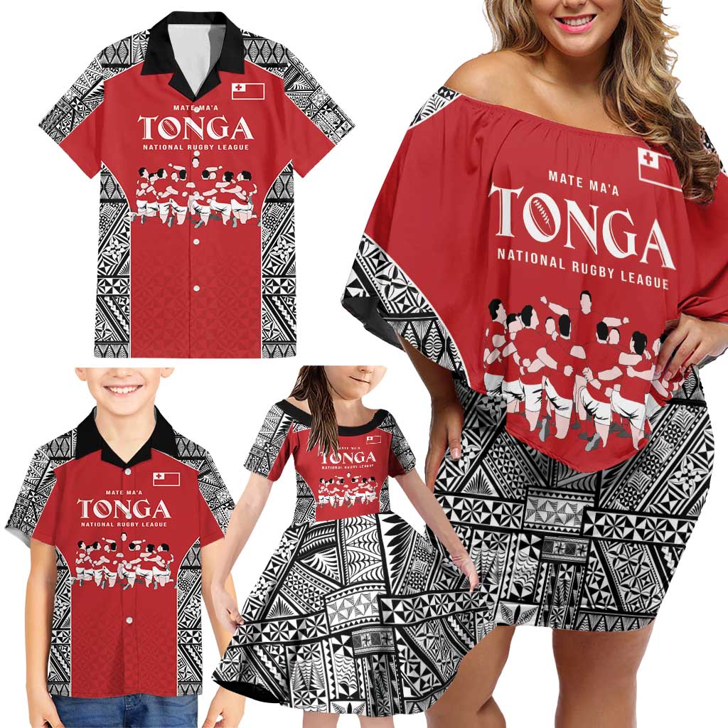 Custom Tonga Rugby Mate Ma'a Family Matching Off Shoulder Short Dress and Hawaiian Shirt Tonga XIII Make History Pacific Champions LT9 - Polynesian Pride
