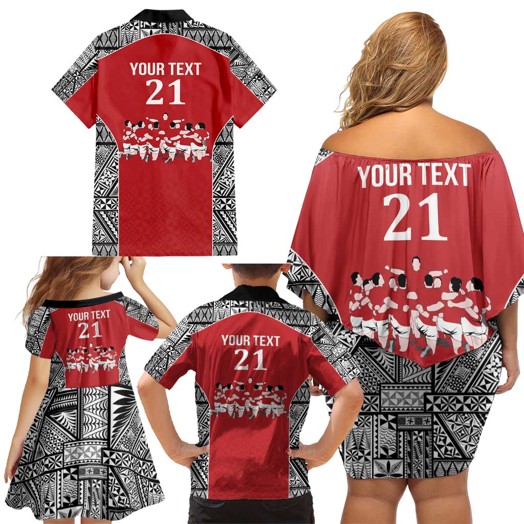 Custom Tonga Rugby Mate Ma'a Family Matching Off Shoulder Short Dress and Hawaiian Shirt Tonga XIII Make History Pacific Champions LT9 - Polynesian Pride