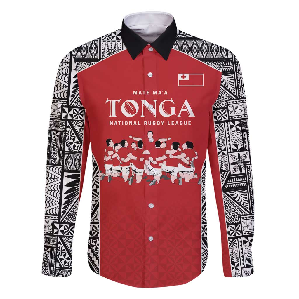 Custom Tonga Rugby Mate Ma'a Family Matching Off Shoulder Short Dress and Hawaiian Shirt Tonga XIII Make History Pacific Champions LT9 Dad's Shirt - Long Sleeve Red - Polynesian Pride