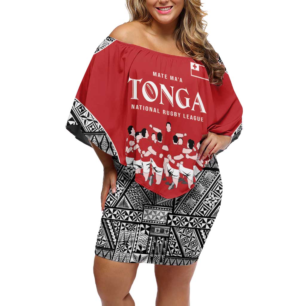 Custom Tonga Rugby Mate Ma'a Family Matching Off Shoulder Short Dress and Hawaiian Shirt Tonga XIII Make History Pacific Champions LT9 Mom's Dress Red - Polynesian Pride