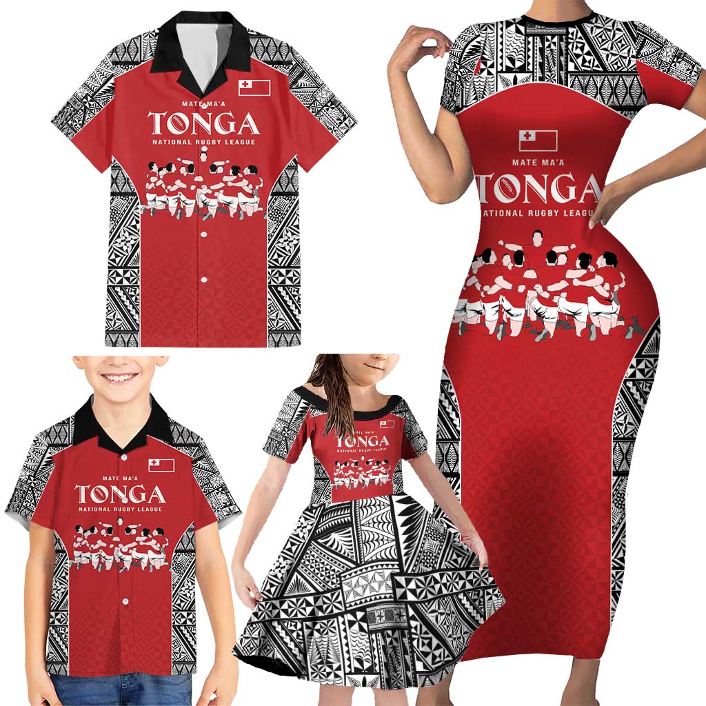 Custom Tonga Rugby Mate Ma'a Family Matching Short Sleeve Bodycon Dress and Hawaiian Shirt Tonga XIII Make History Pacific Champions LT9 - Polynesian Pride