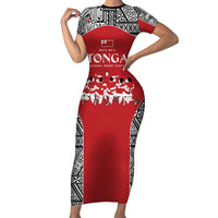 Custom Tonga Rugby Mate Ma'a Family Matching Short Sleeve Bodycon Dress and Hawaiian Shirt Tonga XIII Make History Pacific Champions LT9 Mom's Dress Red - Polynesian Pride