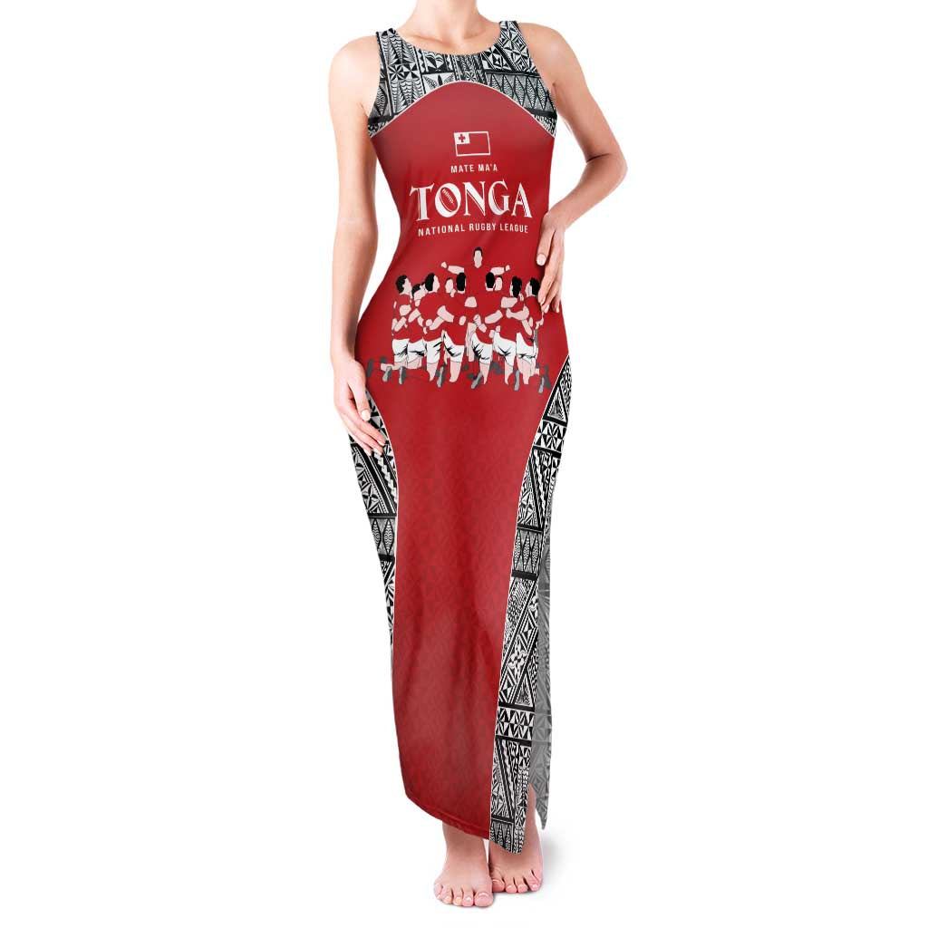 Custom Tonga Rugby Mate Ma'a Family Matching Tank Maxi Dress and Hawaiian Shirt Tonga XIII Make History Pacific Champions LT9 Mom's Dress Red - Polynesian Pride