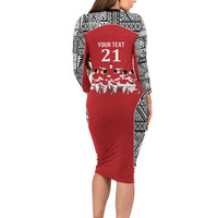 Custom Tonga Rugby Mate Ma'a Long Sleeve Bodycon Dress Tonga XIII Make History Pacific Champions LT9 - Polynesian Pride