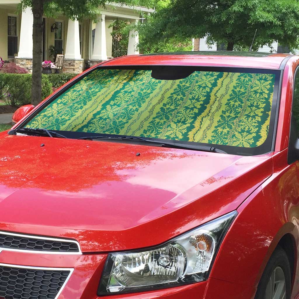 Hawaii Lei with Tribal Quilt Motif Auto Sun Shade - Polynesian Pride