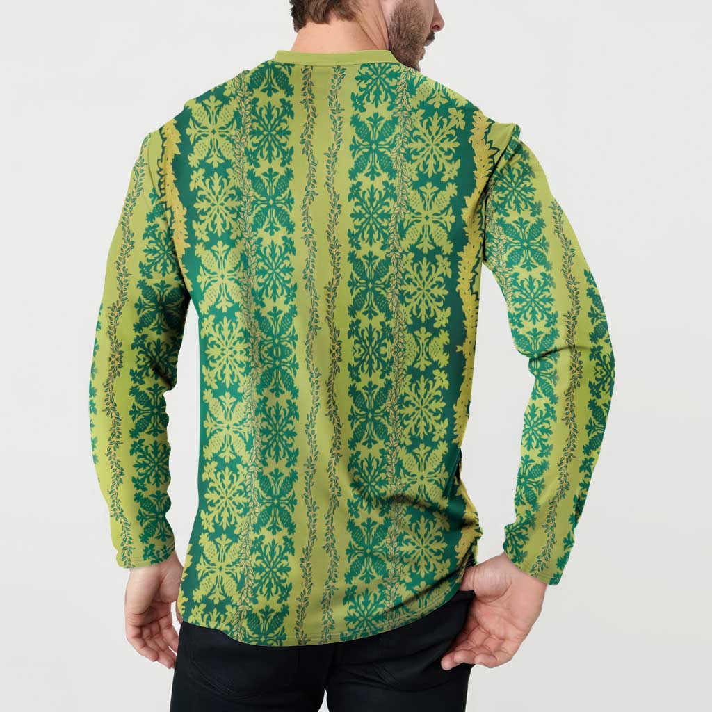 Hawaii Lei with Tribal Quilt Motif Button Sweatshirt