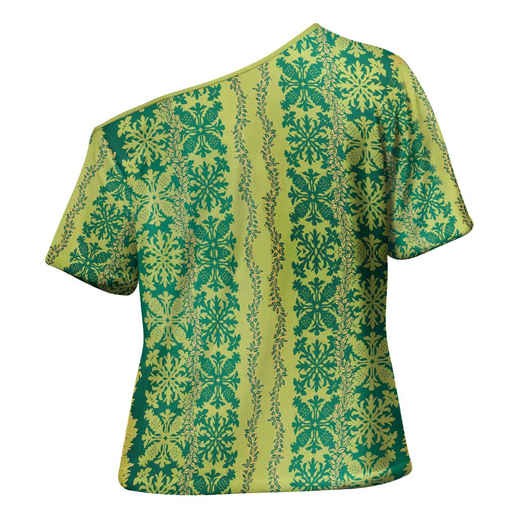 Hawaii Lei with Tribal Quilt Motif Cross Shoulder Shirt - Polynesian Pride
