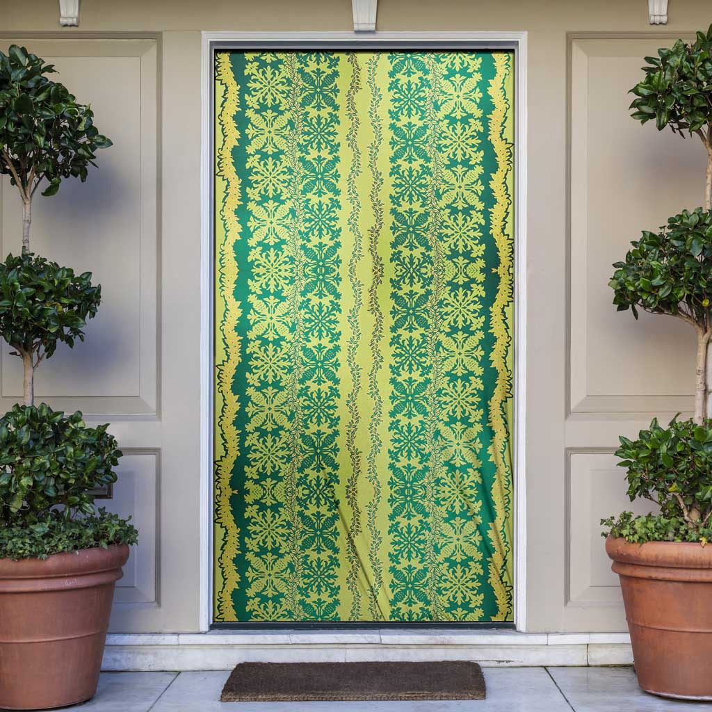 Hawaii Lei with Tribal Quilt Motif Door Cover LT9 Green - Polynesian Pride