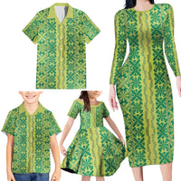 Hawaii Lei with Tribal Quilt Motif Family Matching Long Sleeve Bodycon Dress and Hawaiian Shirt LT9 - Polynesian Pride
