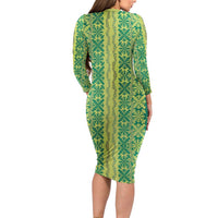 Hawaii Lei with Tribal Quilt Motif Family Matching Long Sleeve Bodycon Dress and Hawaiian Shirt LT9 - Polynesian Pride