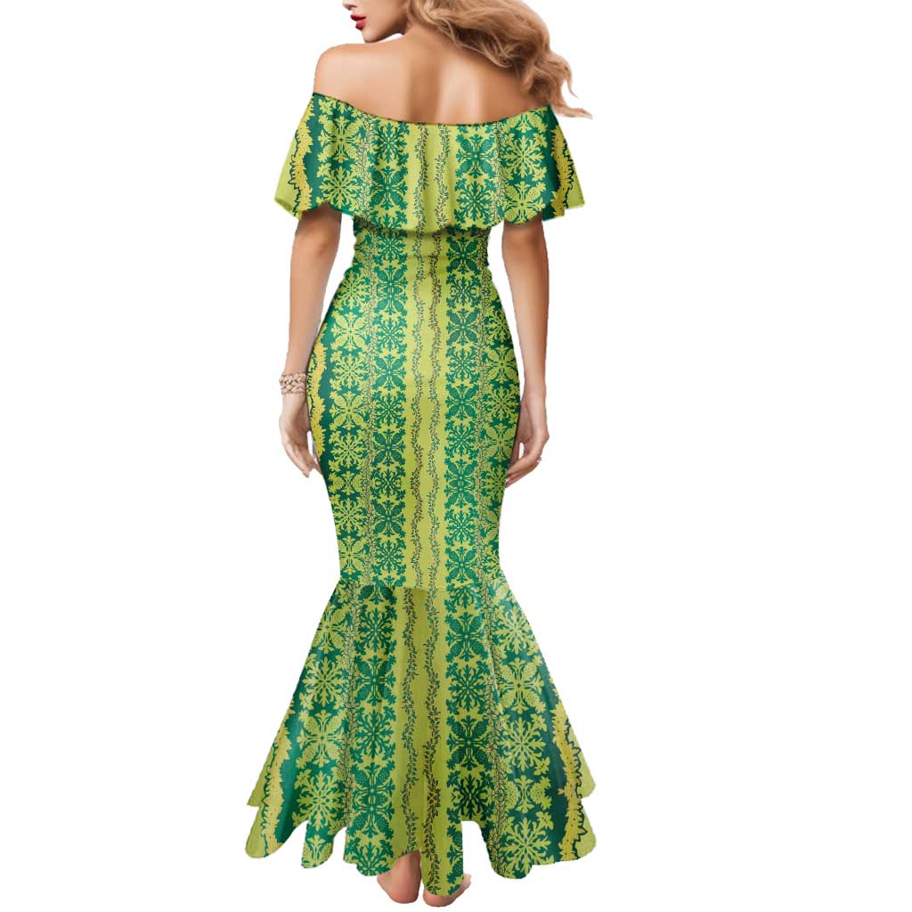 Hawaii Lei with Tribal Quilt Motif Family Matching Mermaid Dress and Hawaiian Shirt LT9 - Polynesian Pride