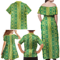 Hawaii Lei with Tribal Quilt Motif Family Matching Off Shoulder Maxi Dress and Hawaiian Shirt LT9 - Polynesian Pride