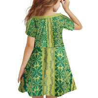 Hawaii Lei with Tribal Quilt Motif Family Matching Off Shoulder Short Dress and Hawaiian Shirt LT9 - Polynesian Pride