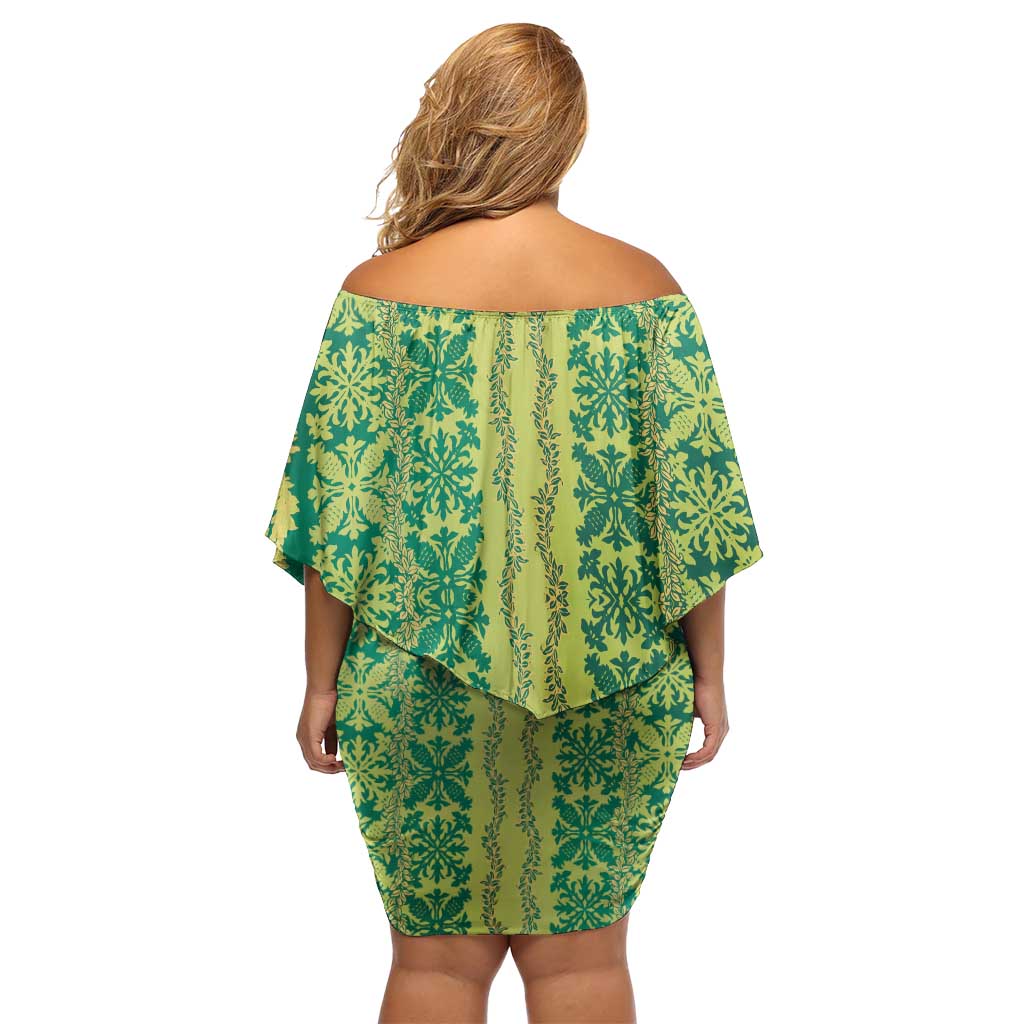 Hawaii Lei with Tribal Quilt Motif Family Matching Off Shoulder Short Dress and Hawaiian Shirt LT9 - Polynesian Pride