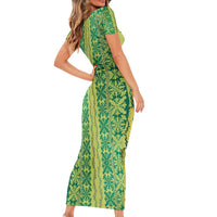 Hawaii Lei with Tribal Quilt Motif Family Matching Short Sleeve Bodycon Dress and Hawaiian Shirt LT9 - Polynesian Pride