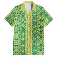 Hawaii Lei with Tribal Quilt Motif Hawaiian Shirt LT9 Green - Polynesian Pride