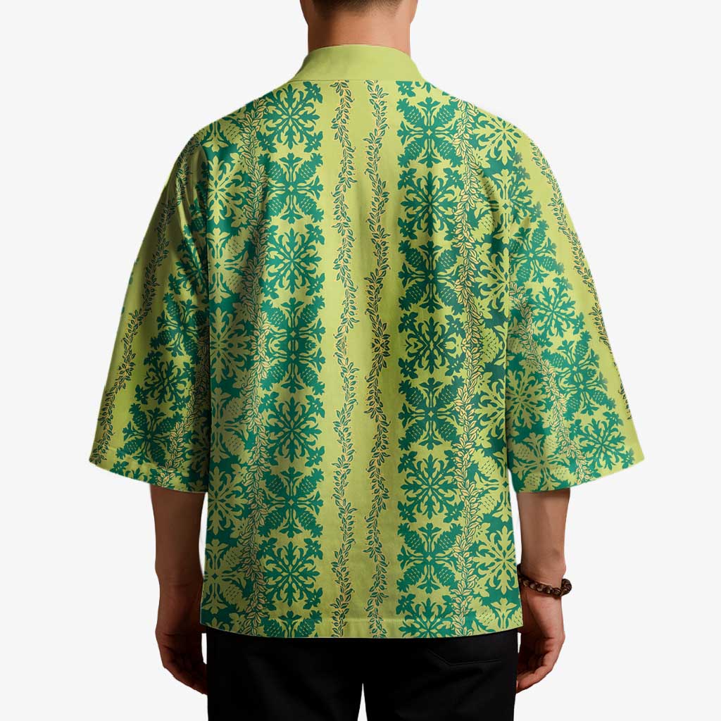Hawaii Lei with Tribal Quilt Motif Kimono - Polynesian Pride