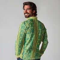 Hawaii Lei with Tribal Quilt Motif Long Sleeve Polo Shirt