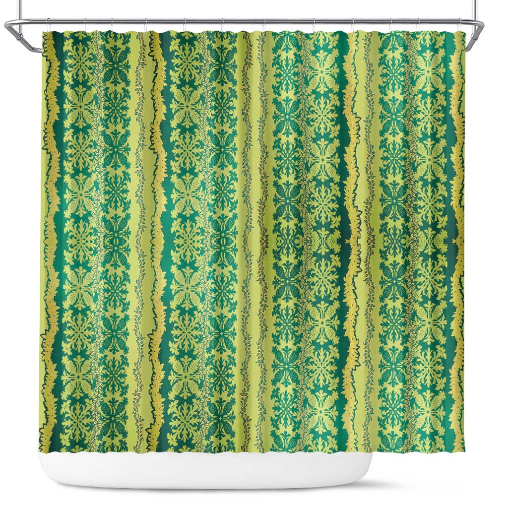Hawaii Lei with Tribal Quilt Motif Shower Curtain LT9 Green - Polynesian Pride
